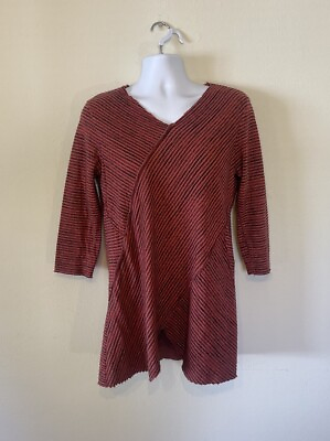 #ad Cut Loose Women’s L 3 4 Sleeve Mauve Red Striped Tunic Shirt Heavy Knit $19.99