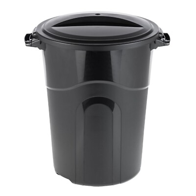 #ad 32 Gallon Heavy Duty Plastic Garbage Can Included Lid Black $17.87