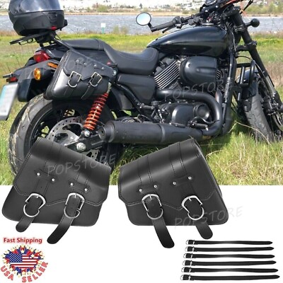 #ad Pair PU Leather Side Storage Luggage Saddle Bags For Harley Sportster XL883 1200 $69.23