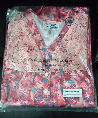 #ad Anthony Richards Nightgown Women XL Pink Floral House Dress Mumu Granny Long Sle $14.99