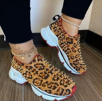 #ad Women Ladies Leopard Shallow Casual Sport Trainer Platform Rivet Round Toe Shoes $36.09