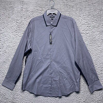 #ad Alfani Shirt Mens Large Gray Button Up Long Sleeve Solid Contrast Stripe $11.04