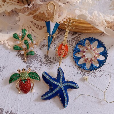 #ad Exquisite New Color Starfish Animal Brooch Small Pearl Pin Party Accessories $3.19
