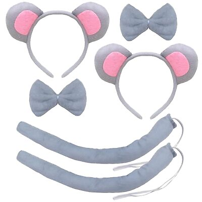 #ad Halloween Mouse Ears Headband Bow Tie Tail Gray Mouse Hair Hoops Bands Women Bow $23.75
