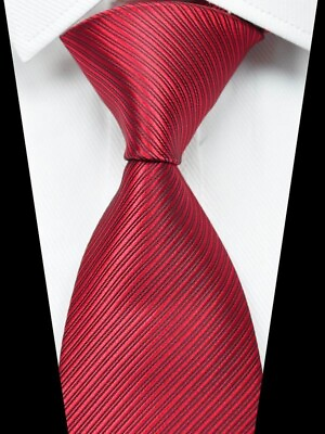 #ad NEW Solid STRIPE Dark Red Classic Skinny Silk Jacquard Woven Necktie Men#x27;s Tie $4.99
