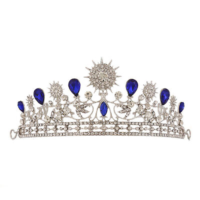 #ad Crown Princess Crown For Wedding Prom Hair Treasure Blue White Rhinestone HR6 $9.74