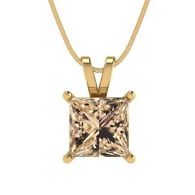 #ad 2.0 ct Princess Yellow synthetic Moissanite Pendant 18quot; chain 14k Yellow Gold $277.39