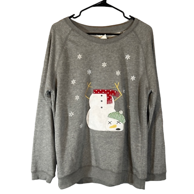#ad Bethany Mota Gray Xmas Snowman Cotton Blend Funny Sweatshirt Women Sz M $25.00