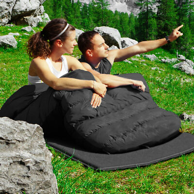 #ad Double 2 Person Sleeping Bag w 2 Pillows Outdoor Camping Queen Size XL Black $55.99
