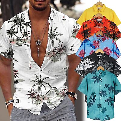 #ad Hawaiian Shirts Men Aloha Summer Casual Beach Button Down Cruise Holiday Party $19.79