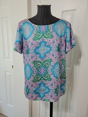 #ad Talbots Tee Colorful Aqua Paisley Print Dressy Top Woman Size M quot;NWTquot; $30.00
