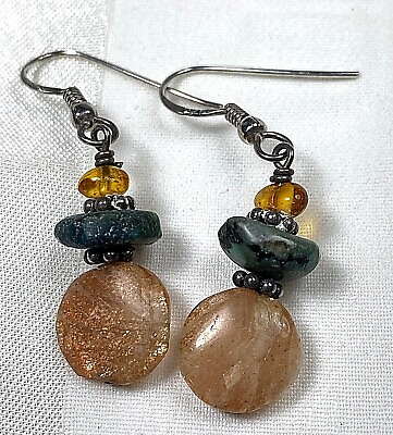 #ad Natural Mixed Stone amp; Glass Drop Dangle Earrings On Sterling Silver Hooks $11.99