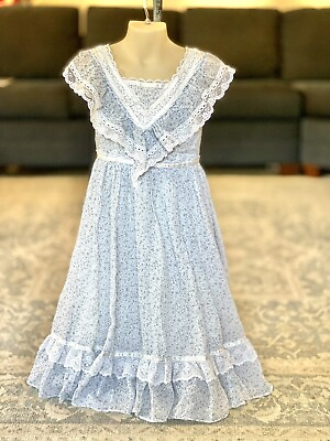 #ad Vintage Child Girl Gunne Sax Blue Lace Floral Boho Prairie Dress Cottage Core $89.99