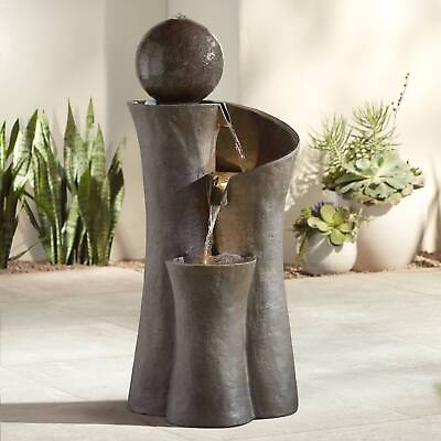 #ad Modern Outdoor Water Fountain Zen Sphere 39 1 2quot; with LED Light Lamps Plus $249.95