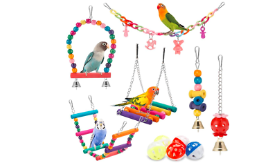 #ad Bird Wooden Toys Hanging Standing Colorful Chewing Parrot Birds Cage Toy 11 Pcs $22.38