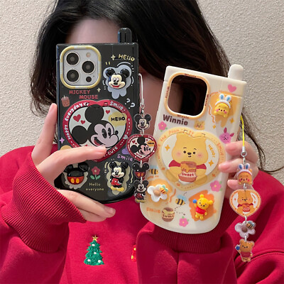 #ad Cute Mickey Winnie Mirror Stand Charm Case Cover for iPhone 11 13 14 15 Pro Max $9.98