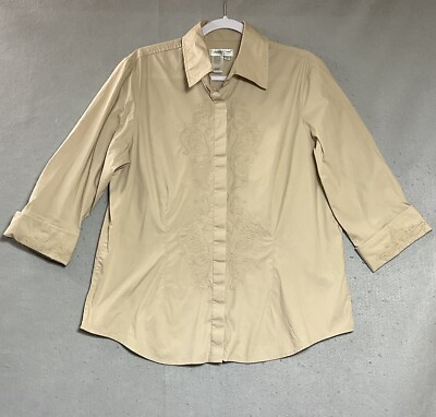 #ad Coldwater Creek Top Shirt Womens Plus 1X Tan Embroidered Coastal Capsule Ladies $29.97