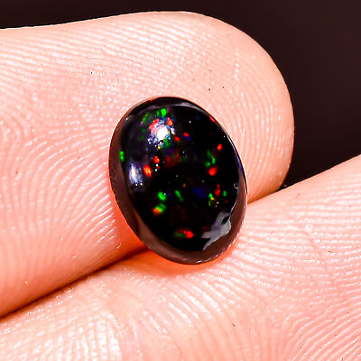 #ad #ad 0.95Cts. Natural Multi Fire Black Opal Oval 07x09x03 MM Cabochon Loose Gemstone $10.99
