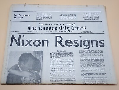 #ad Newspaper President Richard Nixon Resigns Kansas City Times Aug 9 1974 $19.99