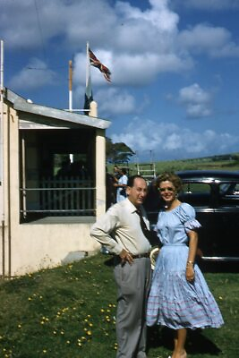 #ad 35mm Slide1950s Red Border Kodachrome Couple Tourists on Vacation Antigua $18.99