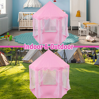 #ad 55*53in Girls Pink Castle Play Tent Kids Playhouse Indoor Outdoor Game House $32.76