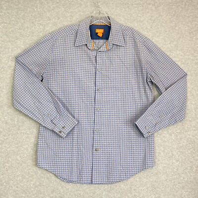 #ad Savane Shirt Mens Medium Blue Orange Plaid Eco Start Long Sleeve Button Front $13.50