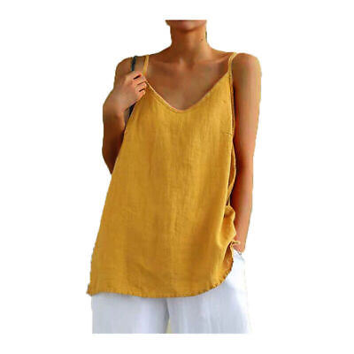 #ad Women Summer Sleeveless Cotton Linen Tank Top Holiday Casual T Shirt Vest Loose $21.72