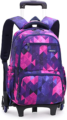 #ad Boys Girls Rolling Backpack with Wheels Geometric Kids Roller School Bag $51.99