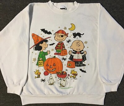 #ad Vtg 90s Peanuts Charlie Brown Faded Halloween Sweatshirt S Cartoon TV Grunge 80s $69.95