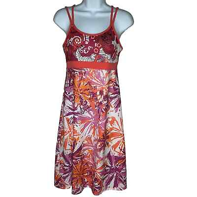 #ad Prana Strappy Floral Sundress Size S Orange Purple Shelf Bra Stretch Athleisure $32.00
