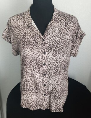 #ad #ad Womens Leopard Print Top Size M Short Sleeve Button Up Shirt Alexander Jordan $10.20