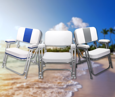 #ad Pactrade Marine White Folding Deck Chair UV Resistant Vinyl 1quot; Anodized Aluminum $210.99