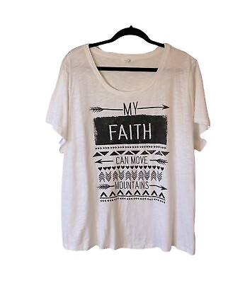 #ad Maurices My Faith Can Move Mountains White Black Women’s Casual Tee Size 2 L $12.00