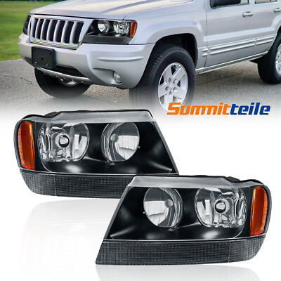 #ad Pair Black Housing Clear Lens Headlights Front For 1999 2004 Jeep Grand Cherokee $68.89