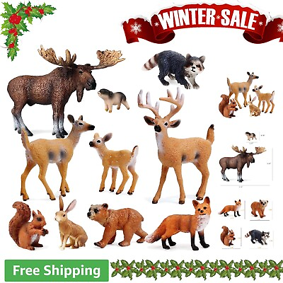 #ad Forest Animals Figures Woodland Creatures Miniature Toys Set of 10 Figurines $37.99