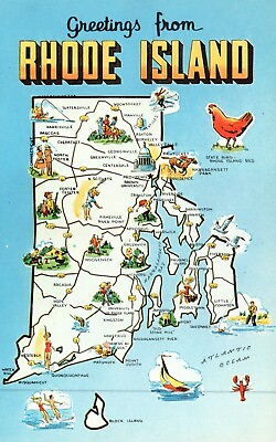 #ad Postcard RI Greetings Rhode Island State Map Unposted Chrome Vintage PC G5756 $2.00