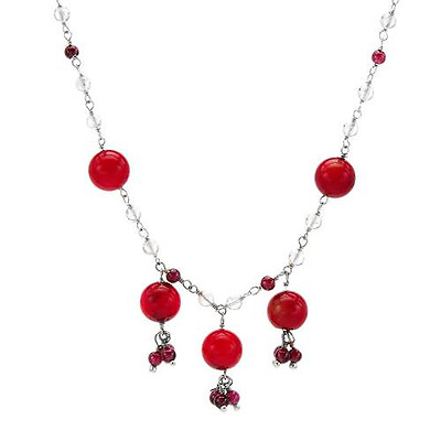 #ad Attractive Necklace W Genuine Coral Garnet amp; Crystal in 925 Sterling silver $59.99