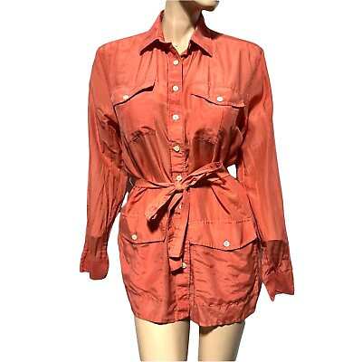 #ad Lauren RALPH LAUREN LRL Cotton Silk Tunic Belted Shirt Orange Women#x27;s Size XL $34.00