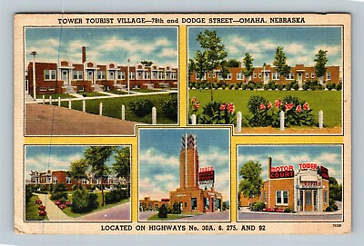 #ad Omaha NE Tower Tourist Village Motor Court Nebraska c1948 Vintage Postcard $7.99
