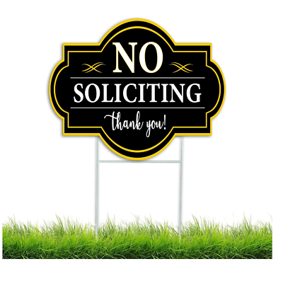 #ad Black No Soliciting Yard Sign with Metal Stakes 15quot;X12quot; $11.99