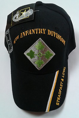 #ad Mens Army Military Hat 4TH Infantry Division Adjustable Hook amp; Loop Black 1693 $14.95