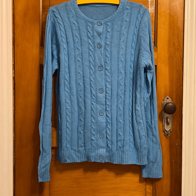 #ad Light Blue Cable Knit Cardigan Women’s M $20.00