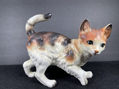 #ad Vintage Enesco E6312 Cat Kitten Figurine 5”x6” Playful Kitty Japan $18.00