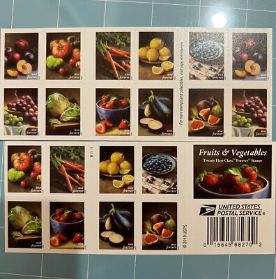 #ad Fruit and Vegetables Self Adhesive Postage Booklet of 20 USPS Stamps 1 Pane MNH $11.99
