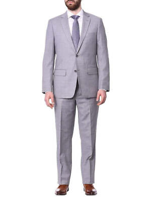 #ad Mens Classic Fit Light Gray Two Button 100% Wool Suit $239.00