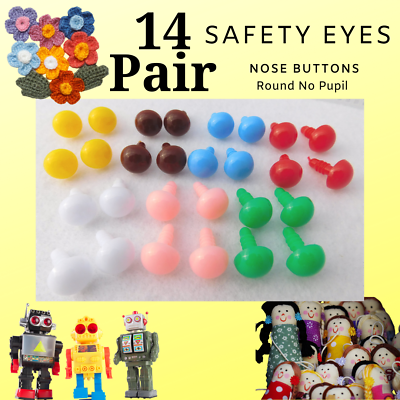 #ad 14 PAIR Safety Eyes Solid Colors 6mm or 12mm Crochet Crafts Sewing RPE 1 $8.59