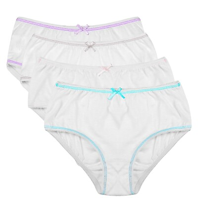 #ad Buyless Fashion Girls Panties White Cotton Briefs Underwear Colored Trim 4 Pack $17.97