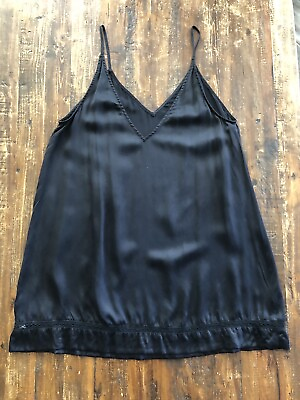 #ad Unbranded 100% Silk V Neck Spaghetti Strap Black Mini Dress $17.00