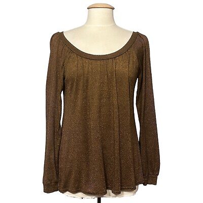 #ad Michael Stars Womens Top One Size Copper Brown Metallic Sparkle Scoop Casual $17.99