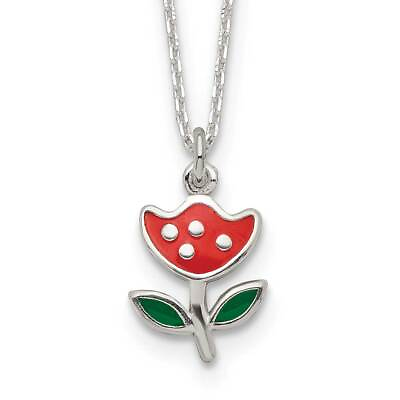 #ad Sterling Silver Polished amp; Enameled Flower 14in Children#x27;s Necklace 14quot; $34.72